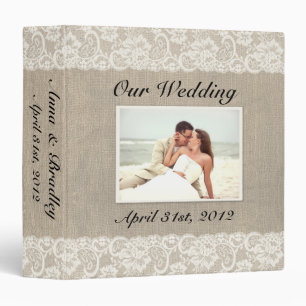 Rustic Lace & Burlap Look Wedding Album Binder