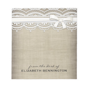Rustic Lace & Burlap Personalized To Do Notepad