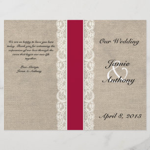 Rustic Lace & Burlap Red Ribbon Wedding Program
