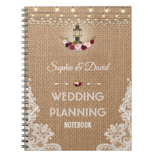 Rustic Lace Burlap String Lights Wedding Planner Notebook