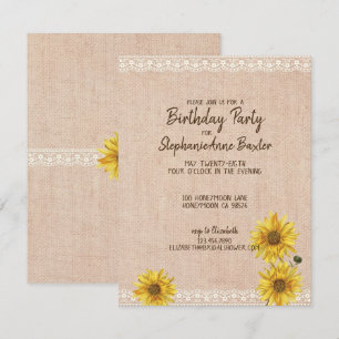Rustic Lace & Burlap Sunflowers Birthday Invitaito Invitation