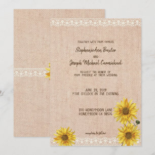 Rustic Lace & Burlap Sunflowers Wedding Card