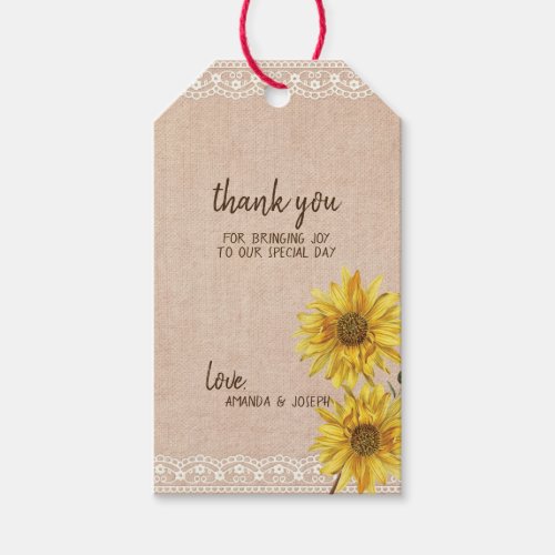 Rustic Lace  Burlap Sunflowers Wedding Gift Tags
