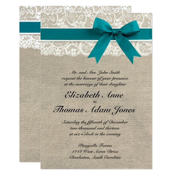 161655666957524638 Rustic Lace Burlap Wedding Invitation Turquoise