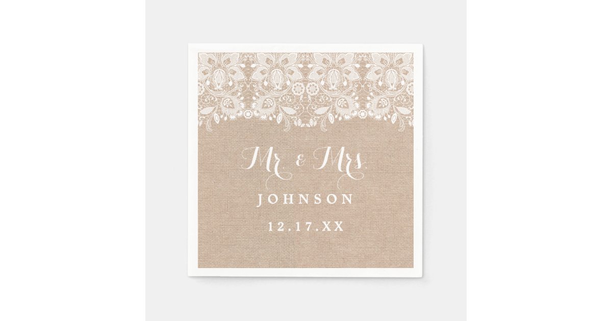 Rustic Lace Burlap Wedding Paper Napkins | Zazzle