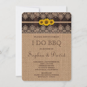 Rustic Lace Burlap Wood I DO BBQ Invite