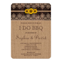 Rustic Lace Burlap Wood I DO BBQ Invite