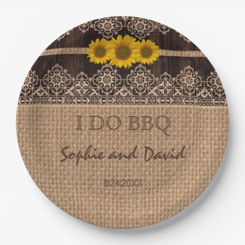 Rustic Lace Burlap Wood I DO BBQ Paper Plates