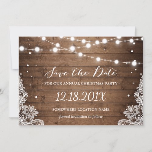 Rustic Lace Christmas Party Save the Date