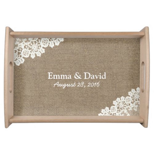 Rustic Lace Corner Burlap Wedding Serving Tray