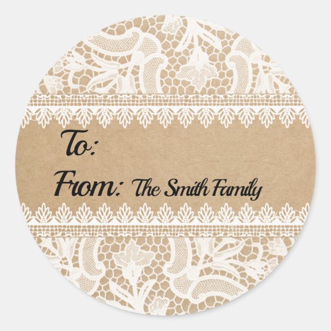 Rustic Lace Custom To/From Gift Label Stickers (Front)