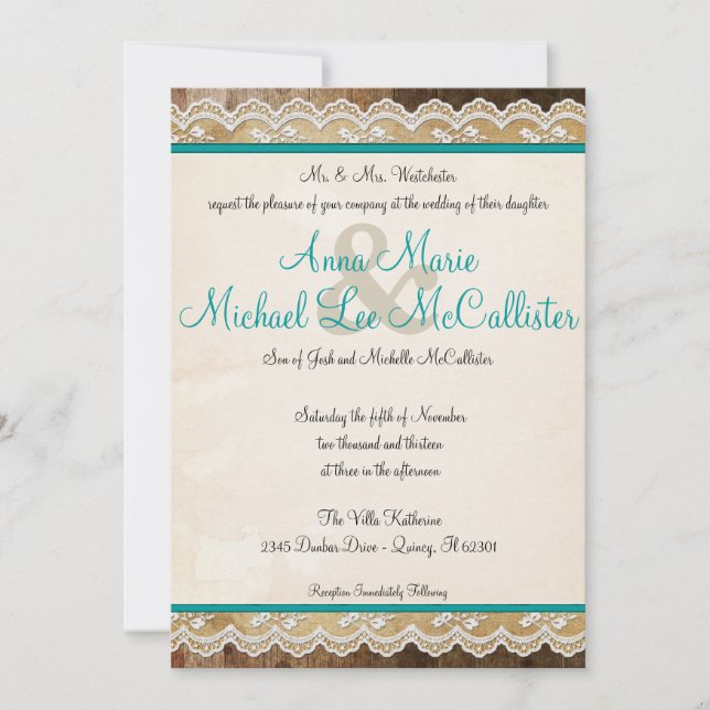 Rustic Lace Customizable Colors Wedding Invite (Front)