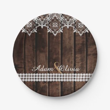 Rustic Lace & Diamonds Wedding Paper Plates by theedgeweddings at Zazzle