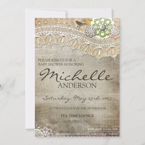 Rustic Lace Distressed BABY Shower Invite