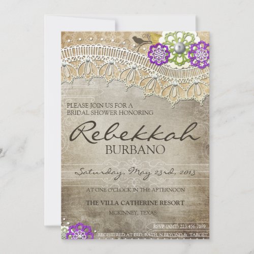 Rustic Lace Distressed Bridal Shower Invite