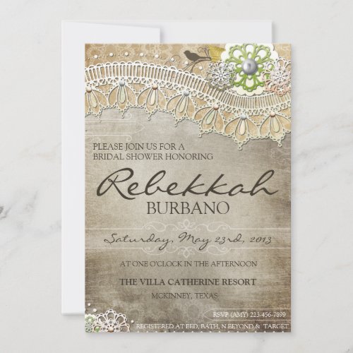 Rustic Lace Distressed Bridal Shower Invite