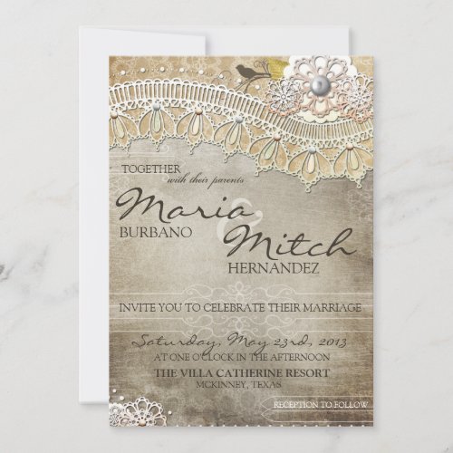Rustic Lace Distressed Wedding Invitation