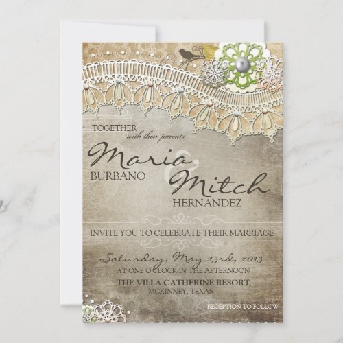 Rustic Lace Distressed Wedding Invitation