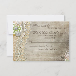Rustic Lace Distressed Wedding Reception RSVP Card