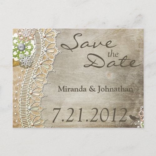 Rustic Lace Distressed Wedding Reception Save the Announcement Postcard