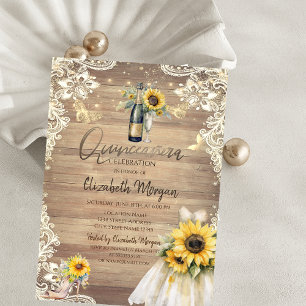Rustic Lace,Dress,Lights,Sunflowers Quinceañera Invitation