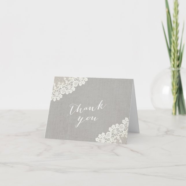 Rustic Lace Elegant Linen Thank You Cards (Front)