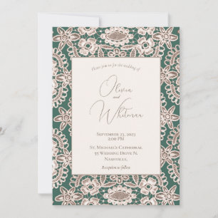 Rustic Lace Green Wedding Invitations