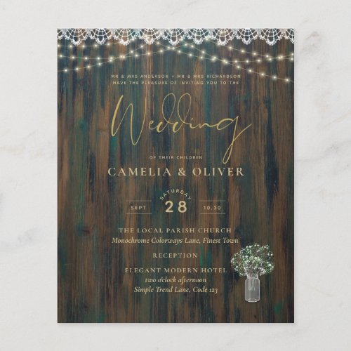 Rustic Lace Gypsophila Lights Mason Jar Wedding Flyer