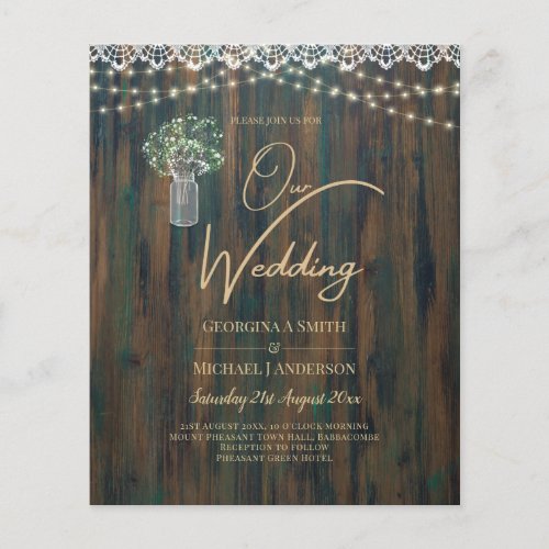 Rustic Lace Gypsophila Lights Mason Jar Wedding Flyer