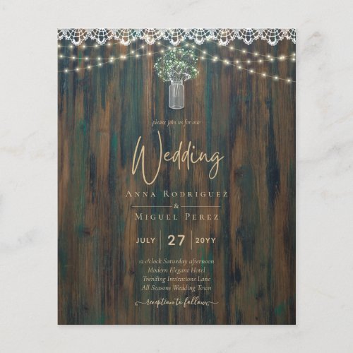 Rustic Lace Gypsophila Lights Mason Jar Wedding Flyer