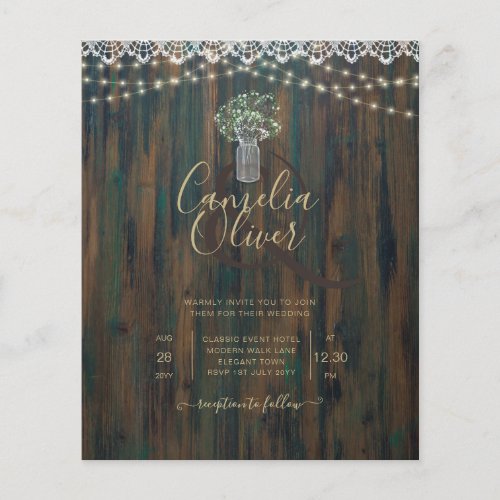 Rustic Lace Gypsophila Lights Mason Jar Wedding Flyer