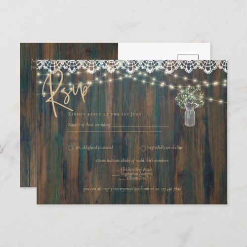 Rustic Lace Gypsophila Lights Mason Jar Wedding Postcard