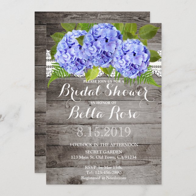 Rustic Lace Hydrangeas Bridal Shower Invite (Front/Back)