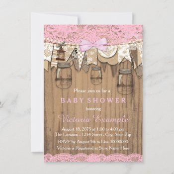 Rustic Lace Mason Jar Baby Shower Invitation by BabyCentral at Zazzle