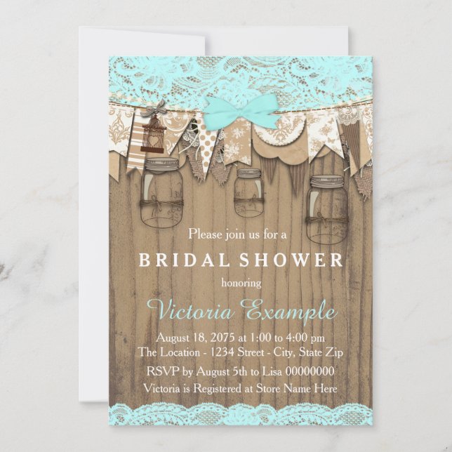 Rustic Lace Mason Jar Bridal Shower Invitation (Front)