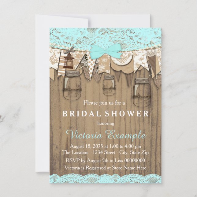 Rustic Lace Mason Jar Bridal Shower Invitation (Front)