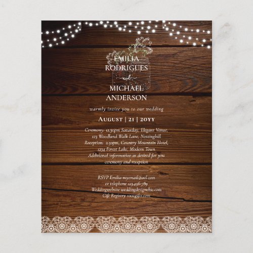 Rustic Lace Mason Jar Lights Gypsophila Wedding Flyer