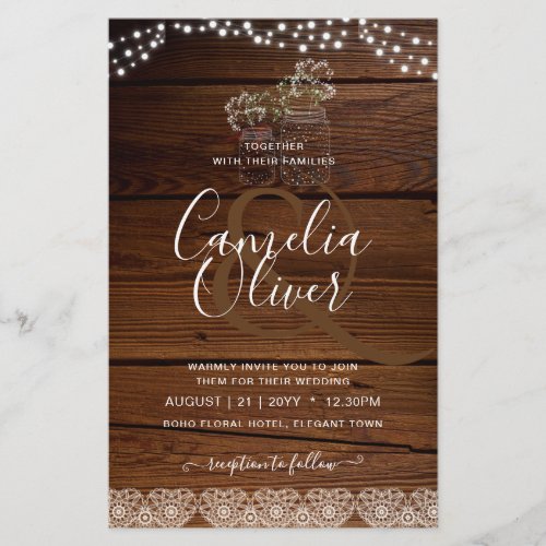 Rustic Lace Mason Jar Lights Gypsophila Wedding Flyer