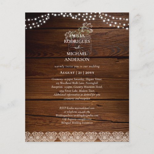 Rustic Lace Mason Jar Lights Gypsophila Wedding Flyer