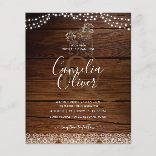 Rustic Lace Mason Jar Lights Gypsophila Wedding Flyer