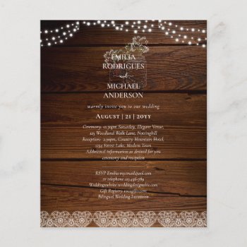 Rustic Lace Mason Jar Lights Gypsophila Wedding Flyer