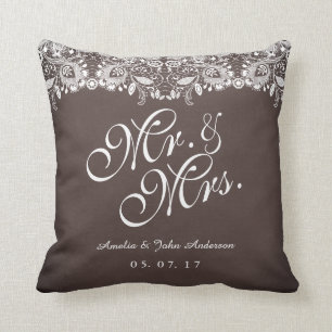 Rustic Lace Mr. and Mrs. Wedding Pillow