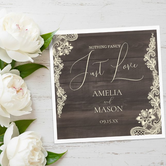 Rustic Lace Nothing Fancy Just Love Wedding Paper Napkins (Rustic Lace Nothing Fancy Just Love Wedding Paper Napkins)