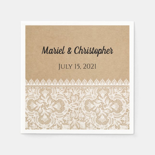 Rustic Lace Personalized Wedding Napkins (Front)