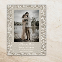 Rustic Lace Photo Beige Wedding Save The Date