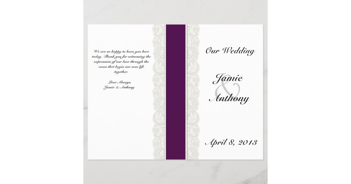 Rustic Lace Plum Ribbon Wedding Program Zazzle Com