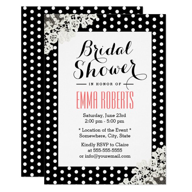 Rustic Lace & Polka Dots Elegant Bridal Shower Invitation