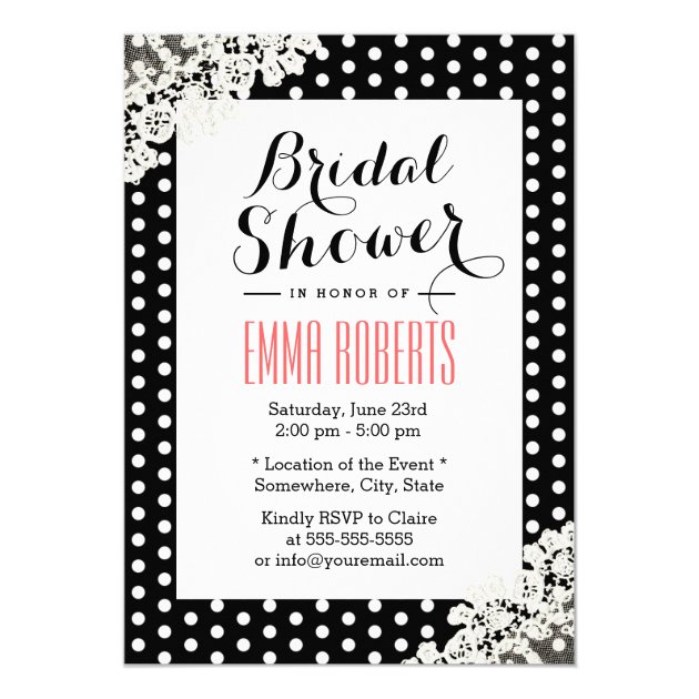 Rustic Lace & Polka Dots Elegant Bridal Shower Invitation