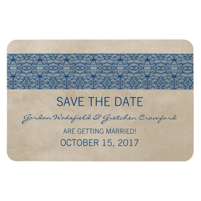 Rustic Lace Save the Date Magnet, Blue Magnet (Horizontal)