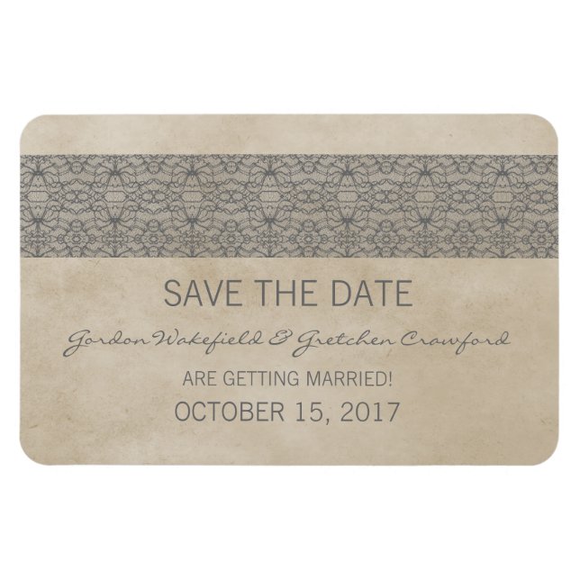 Rustic Lace Save the Date Magnet, Gray Magnet (Horizontal)